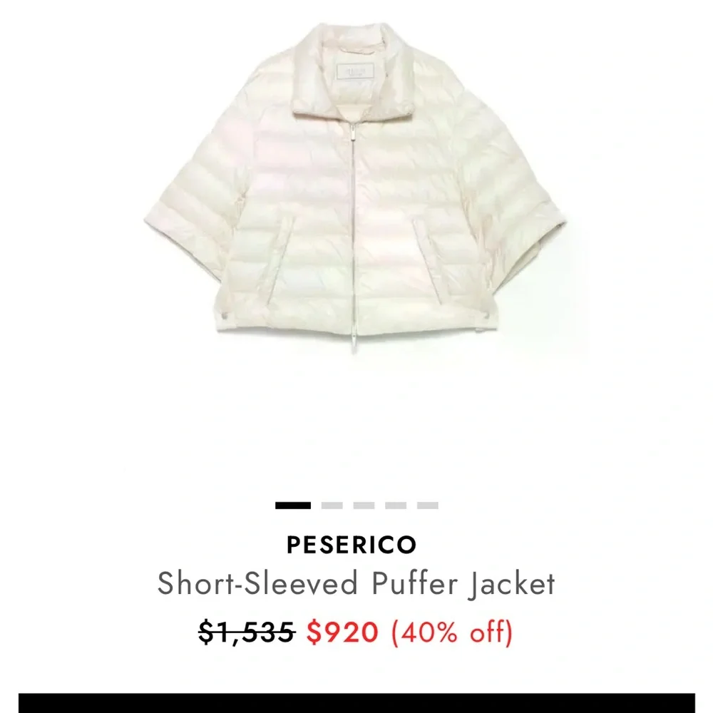 Peserico Cream Ecru Short-Sleeved Goose Down Puffer Jacket size 42 - Picture 3 of 13